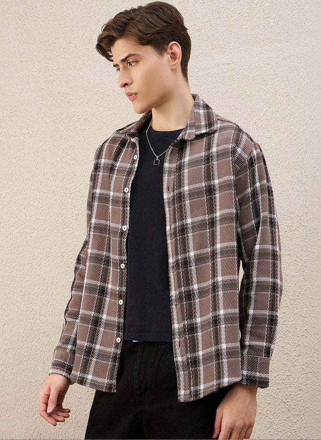 CHIMPAAANZEE Men Checked Casual Shacket - Image 3